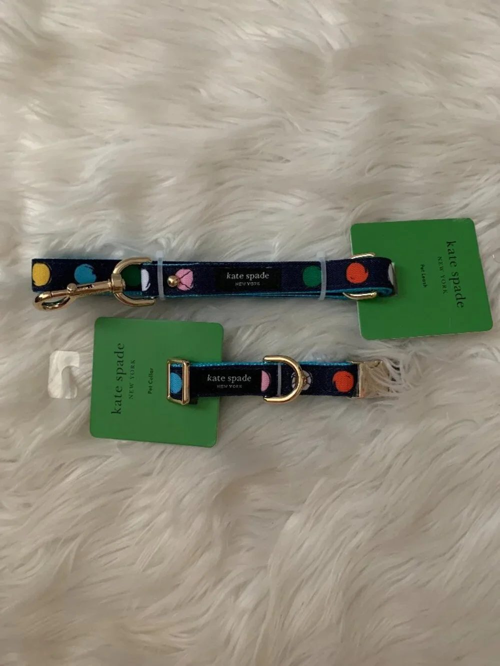 KATE SPADE Water Dot Nylon Dog Collar & Leash Set in Navy Multi